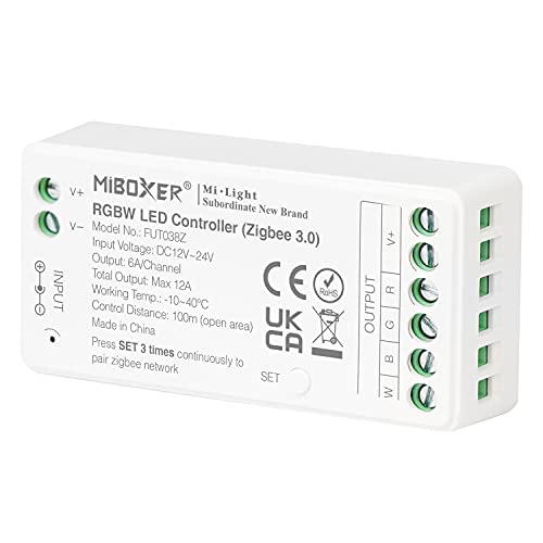 lighteu®, Milight Miboxer Zigbee3.0 RGBW LED-Streifen-Controller 12V/24V kompatibel mit Zigbee Amazon Echo Plus APP/Sprachsteuerung, FUT038Z von lighteu