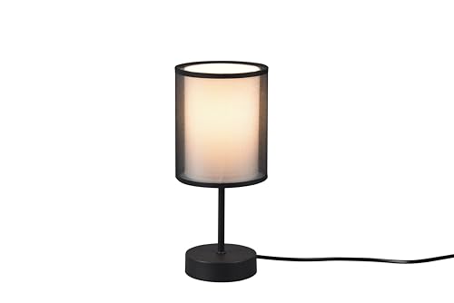 lightling Barto Tischleuchte, Ø 28 cm, Höhe: 12 cm, Korpus schwarz matt Metall, Stoffschirm rauchfarbig, Innenschirm weiß, exkl. 1 x E14, max: 28W von lightling