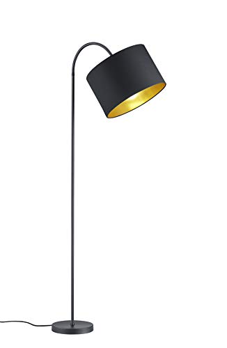 lightling Bogenleuchte Benny mit Stoffschirm schwarz matt und Innenseite in Farbe Gold. Korpus Metall schwarz. exkl. 1 x E27 (max. 60W). Höhe: 156 cm. Ausladung: 63 cm von lightling