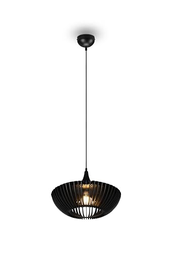 lightling Calvino Pendelleuchte, Ø 40 cm, höhenverstellbar bis max. 150 cm, schwarz matt Metall, Holzelemente, E27, max: 40W von lightling
