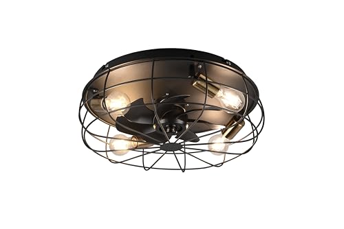 lightling Deckenlampe Trutti mit integriertem Ventilator und Fernbedienung, Geschwindigkeitsstufen, getrennt schaltbar, inkl. Timer, exkl. 4 x E27 max. 10W, schwarz matt von lightling