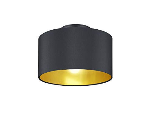 lightling Deckenleuchte Benny mit Stoffschirm schwarz matt und Innenseite in Farbe Gold. Korpus Metall schwarz. exkl. 2 x E14 (max. 40W). Höhe: 22 cm. Durchmesser: 30 cm von lightling