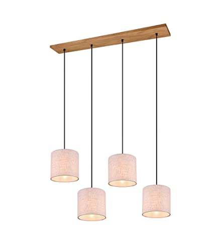 lightling Emil Pendelleuchte, 4-flammige Pendellampe, Stoffschirme beige, Baldachin aus Holz Pinie, exkl. 4 x E27 max. 60 Watt Leuchtmittel, stufenlos höhenverstellbar bis 150 cm, Breite: 100 cm von lightling