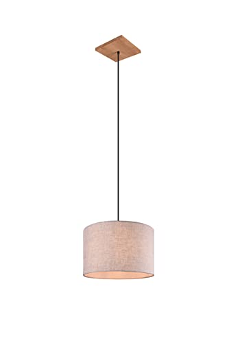 lightling Emil Pendelleuchte, Hängeleuchte, Stoffschirm beige, Baldachin aus Holz Pinie, exkl. E27 max. 60 Watt Leuchtmittel, stufenlos höhenverstellbar bis 150 cm von lightling