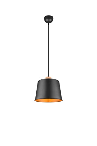 lightling Herbert Hängeleuchte, Pendelleuchte mit Schirm in schwarz Metall, Korpus aus Holz, exkl. 1 x E27 max. 60 Watt, höhenverstellbar max. 150 cm von lightling