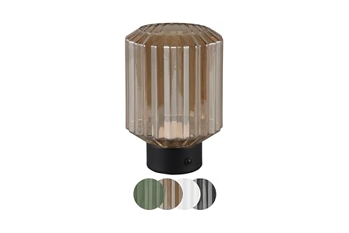 lightling LED Tischlampe Luan, Akku Design Tischleuchte aufladbar via USB-C, kabellose Leuchte Indoor IP20, per Touch dimmbar, Glasschirm amberfarbig, Ø 13 cm, Höhe 19 cm, Metall, 1,5W, schwarz matt von lightling