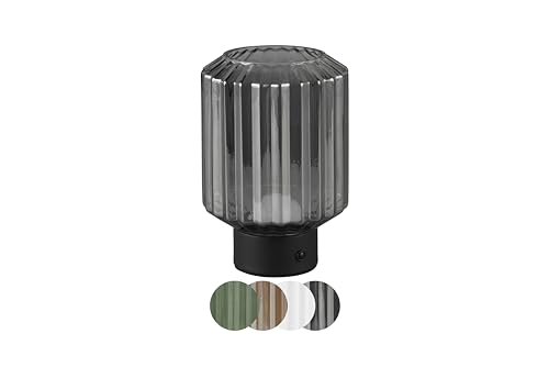 lightling LED Tischlampe Luan, Akku Design Tischleuchte aufladbar via USB-C, kabellose Leuchte Indoor IP20, per Touch dimmbar, Glasschirm rauchfarbig, Ø 13 cm, Höhe 19 cm, Metall, 1,5W, schwarz matt von lightling
