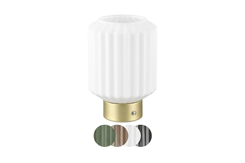 lightling LED Tischlampe Luan, Akku Design Tischleuchte aufladbar via USB-C, kabellose Leuchte Indoor IP20, per Touch dimmbar, Glasschirm weiß, Ø 13 cm, Höhe 19 cm, Metall, 1,5W, messing matt von lightling