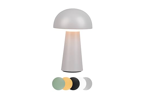 lightling Lennox LED Design Tischlampe, Pilz Lampe aufladbar via USB, Tischlampe kabellos inkl. 4-Touch Funktion, IP44 für innen und außen, 14 x 22 cm, Kunststoff, 2W, ultimate grau von lightling
