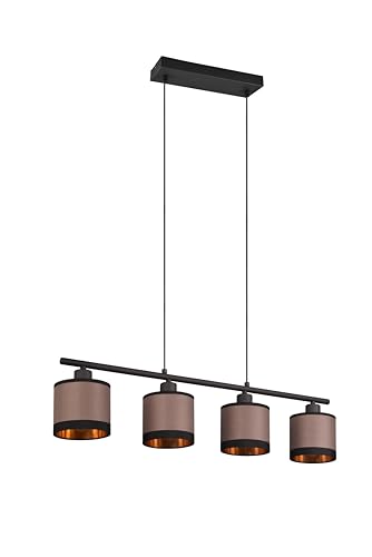 lightling Modern Pendellampe Davis 4-flammig, Höhe anpassbar, Stoffschirm in Taupe, exkl. 4 x E14 max. 10W, Ø 12 cm, Höhe 150 cm, Metall, schwarz matt von lightling