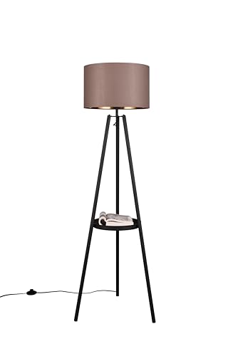 lightling Modern Stehlampe Coby mit Ablagefläche, Fußschalter, Stoffschirm in Schwarz-Gold, exkl. 1 x E27 max. 60W, IP20, Ø 57 cm, Höhe 152 cm, Metall, coffee von lightling