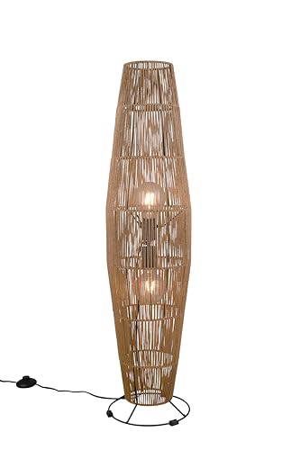 lightling Modern Stehlampe Mikael in Rattan-Optik, mit Fußschalter, Korpus aus Papier, exkl. 2 x E27 max. 40W, Ø 25 cm, Höhe 103 cm, Metall von lightling