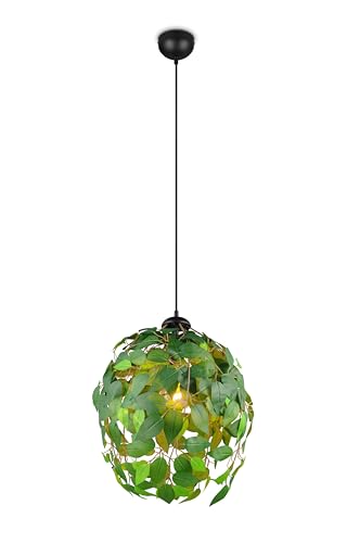 lightling Pendellampe Lea, Schirm aus Kunststoffblättern in Grün, Höhe anpassbar, exkl. 1 x E27 max. 28W, Höhe 150 cm, Ø 38 cm von lightling
