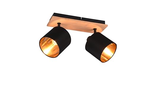 lightling Strahler Benny mit Stoffschirm schwarz matt und Innenseite in Farbe Gold. Korpus Metall schwarz und Holz. exkl. 2 x E14 (max. 28W). Höhe: 19 cm. Breite 30 cm von lightling