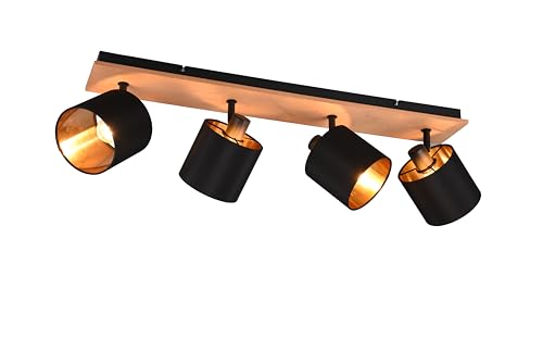 lightling Strahler Benny mit Stoffschirm schwarz matt und Innenseite in Farbe Gold. Korpus Metall schwarz und Holz. exkl. 4 x E14 (max. 28W). Höhe: 19 cm. Breite: 72 cm von lightling