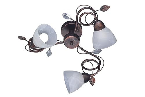 lightling Theresa Deckenleuchte, Deckenlampe rostfarben antik, 3-flammig, Schirme aus Glas in weiß alabaster, exkl. 3 x E14 max 40 Watt Leuchtmittel, Durchmesser: 61 cm von lightling