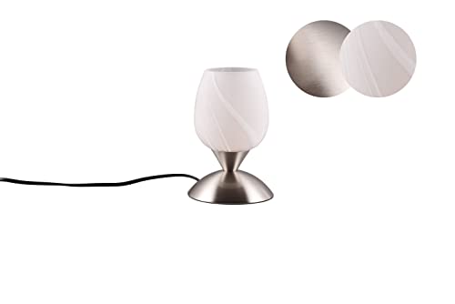 lightling Tischleuchte Conny mit Fuß aus nickel matt Metall, Glasschirm weiß satiniert, Touch Funktion, 1 x E14 max. 40W, ø 12 cm, Höhe 18 cm von lightling
