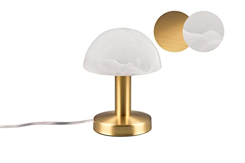 lightling Tischleuchte Frankie mit Fuß aus messing matt Metall, Glasschirm weiß gewischt, Touchfunktion, exkl. 1 x E14 max. 40W, ø 15 cm, Höhe 21 cm von lightling