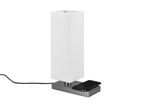 lightling Tischleuchte Harry mit Fuß aus nickel matt Metall, Stoffschirm weiß, induktive Ladestation, Touchfunktion, exkl. 1 x E14 max. 40W, Tiefe: 20 cm, Höhe 35 cm von lightling
