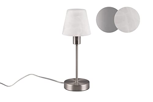 lightling Tischleuchte Ludwig mit Fuß in nickel matt Metall, Glasschirm weiß alabster, Touch On/Off, 1 x E14 max. 40W, ø 12 cm, Höhe 32 cm von lightling