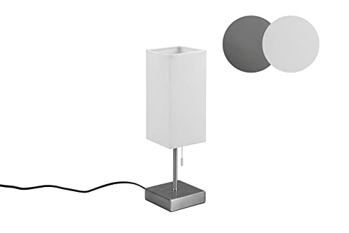 lightling Tischleuchte Oskar mit Fuß aus nickel matt Metall, Stoffschirm weiß, USB und USB-C Ladefunktion, Zugschalter, exkl. 1 x E27 max. 25W, ø 10 cm, Höhe 35 cm von lightling
