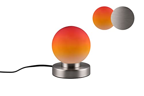 lightling Tischleuchte Pekka mit Fuß aus nickel matt Metall, Glasschirm orange, Touchfunktion, exkl. 1 x E14 max. 40W, ø 12 cm, Höhe 15 cm von lightling