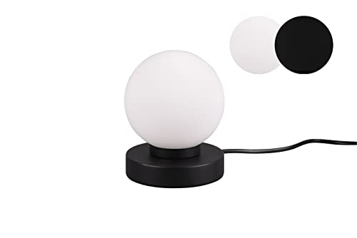 lightling Tischleuchte Pekka mit Fuß aus schwarz matt Metall, Glasschirm weiß, Touchfunktion, exkl. 1 x E14 max. 40W, ø 12 cm, Höhe 15 cm von lightling