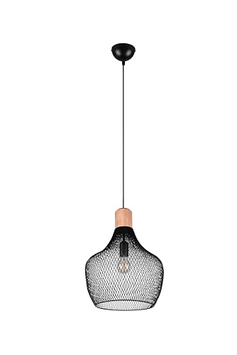 lightling Valentina Pendelleuchte, Ø 33 cm, höhenverstellbar max. 150 cm, Korpus schwarz matt Metall mit Holz Element, exkl. Leuchtmittel E27, max: 40W von lightling