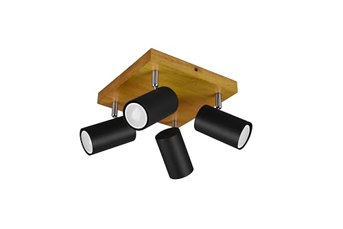 lightling modern Deckenleuchte Julie, 4-flammiger Spotbalken, drehbar und schwenkbar, Deckenspot Spot Strahler Spotleiste, Holz & schwarz matt Metall, 4 x GU10 max. 35W, 22 x 22 cm von lightling