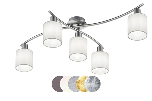 lightling modern Deckenleuchte Marita 5-flammig nickel matt Metall, Stoffschirm weiß, drehbar und schwenkbar, exkl. 5 x E14 max. 25W, 75 x 22 x 44 cm von lightling