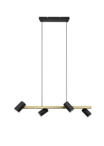lightling modern Pendellampe Julie, 4-flammige Pendelleuchte schwarz gold Metall, Esszimmer Küche Wohnzimmer, 4 x GU10 max. 35W, höhenverstellbar max. 150 cm, Breite 80 cm von lightling