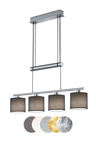 lightling modern Pendelleuchte Marita 4-flammig nickel matt Metall, Stoffschirm grau, höhenverstellbar, exkl. 4 x E14 max. 28W, Höhe 95-150 cm, Breite 77 cm von lightling