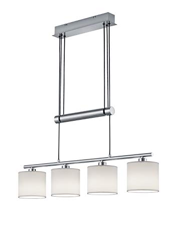 lightling modern Pendelleuchte Marita 4-flammig nickel matt Metall, Stoffschirm weiß, höhenverstellbar, exkl. 4 x E14 max. 28W, Höhe 95-150 cm, Breite 77 cm von lightling