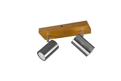 lightling modern Spotbalken Julie, 2-flammige Deckenleuchte, drehbar und schwenkbar, Deckenspot Spot Strahler Spotleiste, Holz & nickel matt Metall, 2 x GU10 max. 35W, Länge 26 cm von lightling