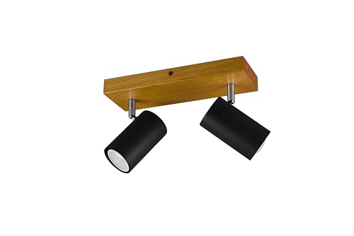 lightling modern Spotbalken Julie, 2-flammige Deckenleuchte, drehbar und schwenkbar, Deckenspot Spot Strahler Spotleiste, Holz & schwarz matt Metall, 2 x GU10 max. 35W, Länge 26 cm von lightling