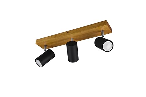 lightling modern Spotbalken Julie, 3-flammige Deckenleuchte, drehbar und schwenkbar, Deckenspot Spot Strahler Spotleiste, Holz & schwarz matt Metall, 3 x GU10 max. 35W, Länge 44 cm von lightling