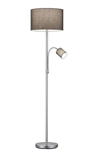 lightling modern Stehleuchte mit Lesearm in nickel matt, Stoffschirm anthrazit, exkl. 1 x E27 max. 60W und 1 x E14 max. 18W, ø 35 cm, Höhe: 170 cm von lightling