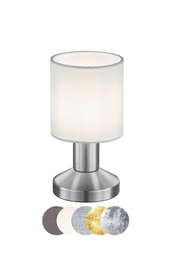 lightling modern Tischleuchte Marita nickel matt Metall, Stoffschirm weiß, on/off Touch Funktion, exkl. 1 x E14 max. 25W, ø 9.5 cm, Höhe 18 cm von lightling