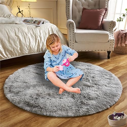 lightlux Teppich Rund-Shaggy Hochflor Teppich für Wohnzimmer Langflor Teppich Hochwertig Hohe Pflegeleicht Fadendichte Wasser Indoor Bodenmatte für Spielzimmer und Kinderzimmer (Grau, 153×153cm) von lightlux