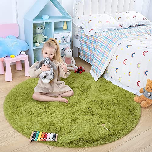 lightlux Shaggy Hochflor Teppich Rund für Kinderzimmer Wohnzimmer Schlafzimmer Langflor Teppich Hochwertig Hohe Pflegeleicht Fadendichte Flauschiger kinderteppich für Kinder Mädchen((Grün, 122cm) von lightlux