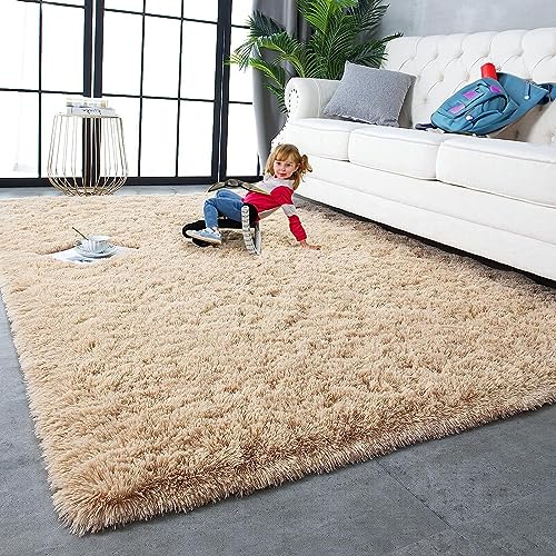 lightlux Teppich Shaggy Hochflor für Wohnzimmer Langflor Teppich Hochwertig Hohe Pflegeleicht Fadendichte Wasser Indoor Bodenmatte für Esszimmer Schlafzimme (Camel-Brown, 200×200cm) von lightlux