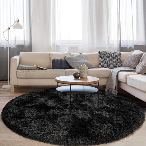 lightlux Teppich Rund-Shaggy Hochflor Teppich für Wohnzimmer Langflor Teppich Hochwertig Hohe Pflegeleicht Fadendichte Wasser Indoor Bodenmatte für (Dunkel, 153×153cm) von lightlux