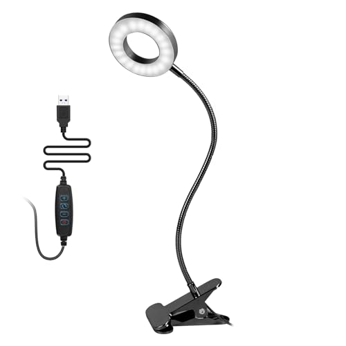 Leselampe mit Klemme, 48 LED USB Licht, 360° Flexibel, Dimmbar mit 3 Modi & 10 Stufen – Perfekt für Nachttisch & Schreibtisch – Schwarz von lightmance