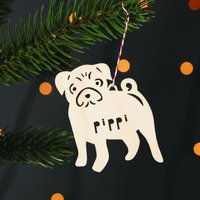 Benutzerdefinierte Hund Ornament - Mops Holz Weihnachten Lasercut Urlaub Baum Haustier von lightpaper