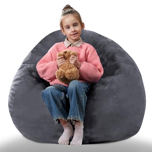 lilanoon Tragbarer Sitzsack, 60 cm, Grau, kleine Sitzsäcke mit waschbarem, bequemem holländischem Samtbezug, Rückprallschwamm und 2 versteckten Reißverschlüssen von lilanoon