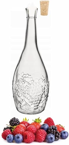 lilawelt24 1L Karaffe/Weinflasche Leere Glasflaschen Zum Befüllen 1L mit Korken | Likörflasche |Essig-Öl Flasche | Schnapsflaschn | von lilawelt24