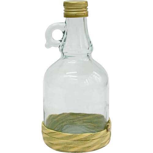Flasche mit rundem Griff Rundgriff Henkel Schraubverschlüss Weinballon Glasballon Weinflasche Likörflasche Essig-Öl Schnapsflasche |Karaffe | Leere Glasflasche| Wasserflasche (0,5L mit Korb) von lilawelt24
