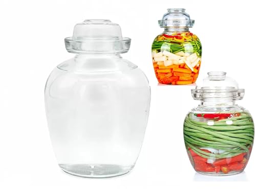 Kimchi -Glas Gärglas mit breiter Öffnung und Wasserverschluss Fermentieren Topf Gemüse Glastopf Glasgefäße Mit Deckel Gärung Fermentationsglas Gärender Gärtopf für Kefir, Sauerkraut Gurken (8L) von lilawelt24