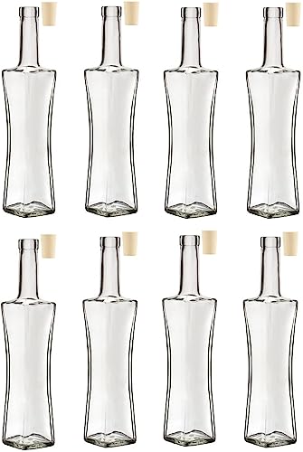 lilawelt24 0,5 L Leere Glasflasche Zum Befüllen + Korken | Likörflasche |Essig-Öl Flasche| Schnapsflasche |Karaffe Weinflasche (8X) von lilawelt24