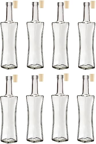 0,5 L Leere Glasflasche Zum Befüllen + Korken | Likörflasche |Essig-Öl Flasche| Schnapsflasche |Karaffe Weinflasche (8X) von lilawelt24